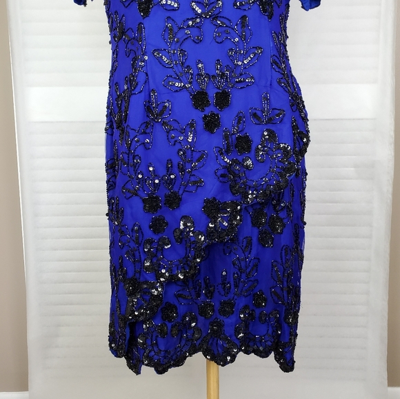 LAST CHANCE Vintage beaded sequin silk evening sheath dress M - Picture 4 of 11